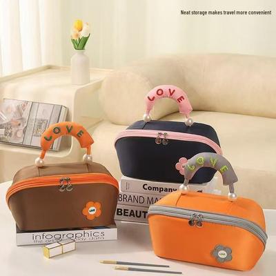 2025 Large-Capacity Color-Block Cosmetic Pillow Bag – Cute, Portable Travel Handbag