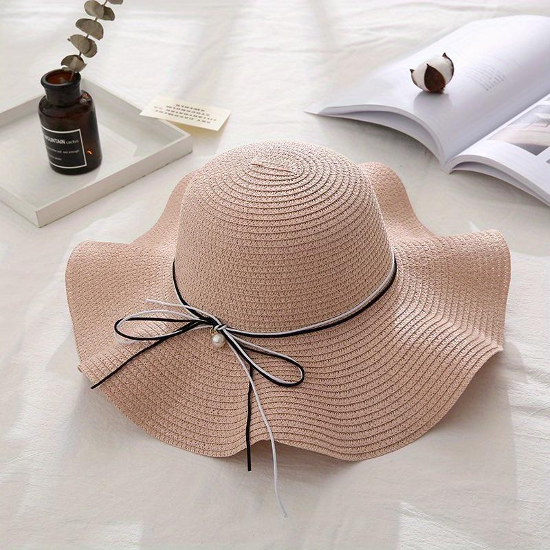 Summer Women's Small Fresh Butterfly Bow Beach Straw Hat, Adjustable Sun Hat, Holiday Outdoor Sunshade Headwear.