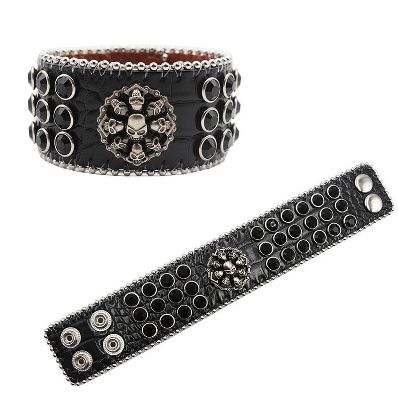 

Европейский и американский поп-панк браслет с черепом браслет со стразами дизайн ювелирных изделий бриллиант ПУ кожа ручные украшения