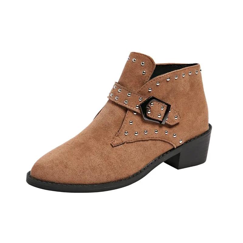 Shoes for Women 2024 Brand Buckle Strap Women's Boots Rivet Office and Career Sexy Pointed Toe Plus Size Ankle Boots