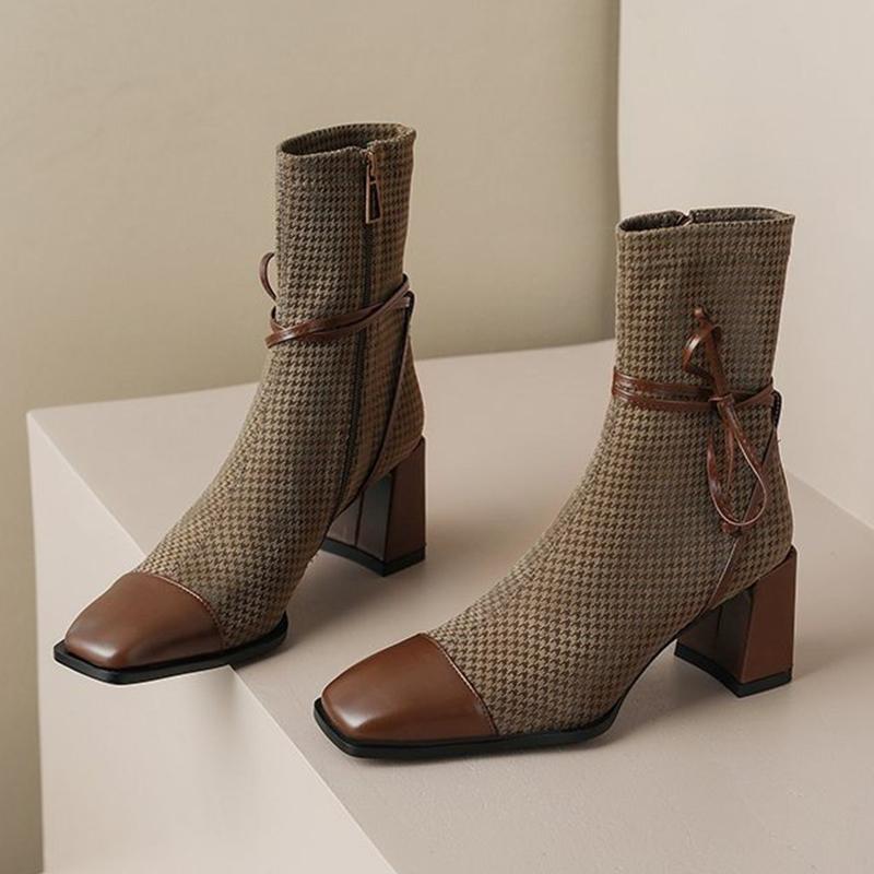 

Ботильоны с бантом на высоком каблуке с квадратным носком, женская обувь, тренд, новая мода, элегантные ботинки челси на молнии, офисные туфли-лодочки Mujer Botas 39