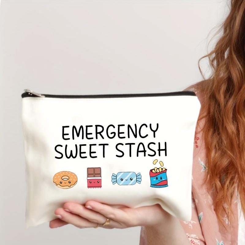 1pc Foldable Canvas Emergency Sweet Stash Pattern Bag - Reusable Zipper Snack Pouch with Lightweight Design for Travel,