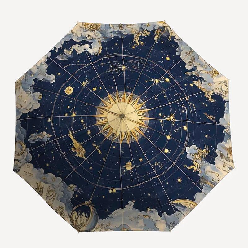 1pz Ombrello Pieghevole Automatico Costellazioni Celesti - Design Portatile a 3 Pieghe con Telaio in Ferro, da Esterno per Appassionati, Viaggiatori, Uso Quotidiano, Regalo Festivo