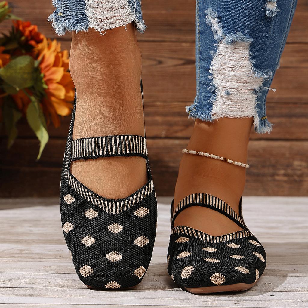 Dot Flat Knitted Breathable Soft Sole Versatile Casual Mary Single Shoe