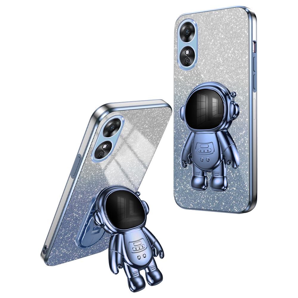 

Для Oppo A58 4G Astronaut Kickstand PC+TPU Anti-fall Shell Electroplating Phone Case Blue