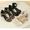 2026 New Style summer women fashion versatile sandals sexy leopard print square heel shoes buckle women's Large size high heels