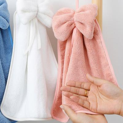 El Havlusu Mercan Polar Düz Renk Tasarım Fiyonk Dekorasyon Hızlı Kuruyan Emici