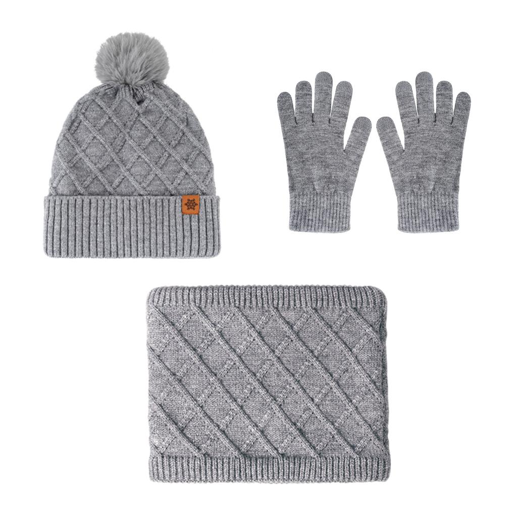 Winter knitted hat women's cold-proof double-layer velvet thickened warm knitted hat scarf gloves three-piece set