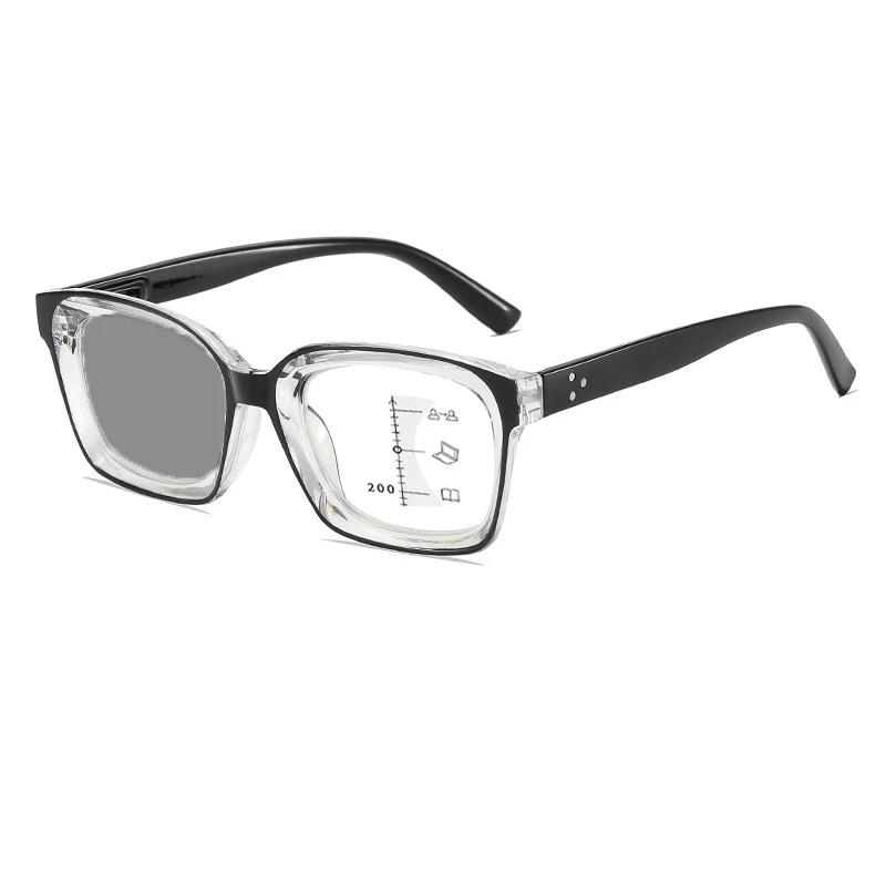 Retro Luxury Multifocal Photochromic Reading Glasses Neutral HD Far Near Dual Use Anti Blue Light