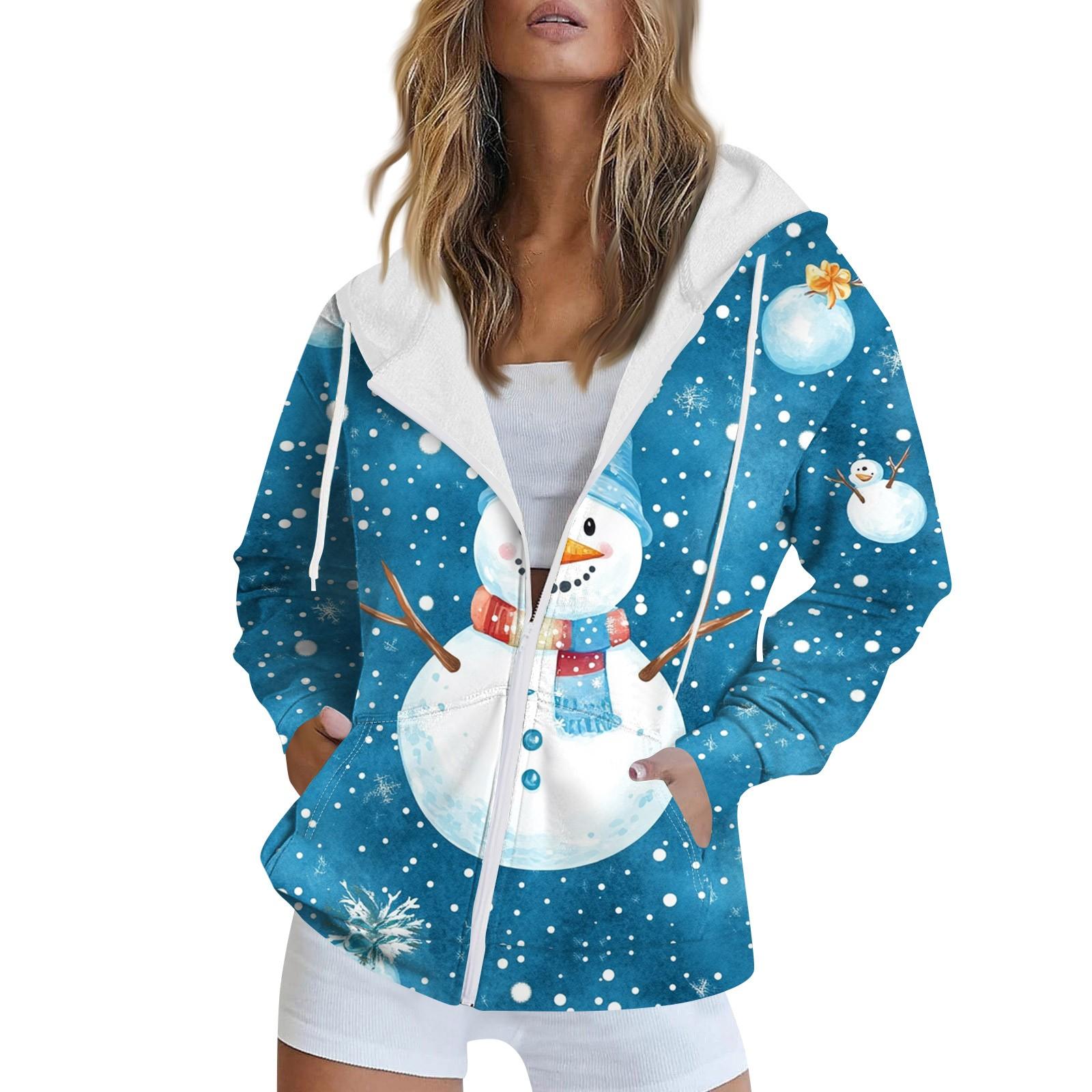 

Женская рождественская печатная толстовка осень-зима с длинным рукавом кардиган куртка с карманами на молнии толстовка с капюшоном верхняя одежда L винный