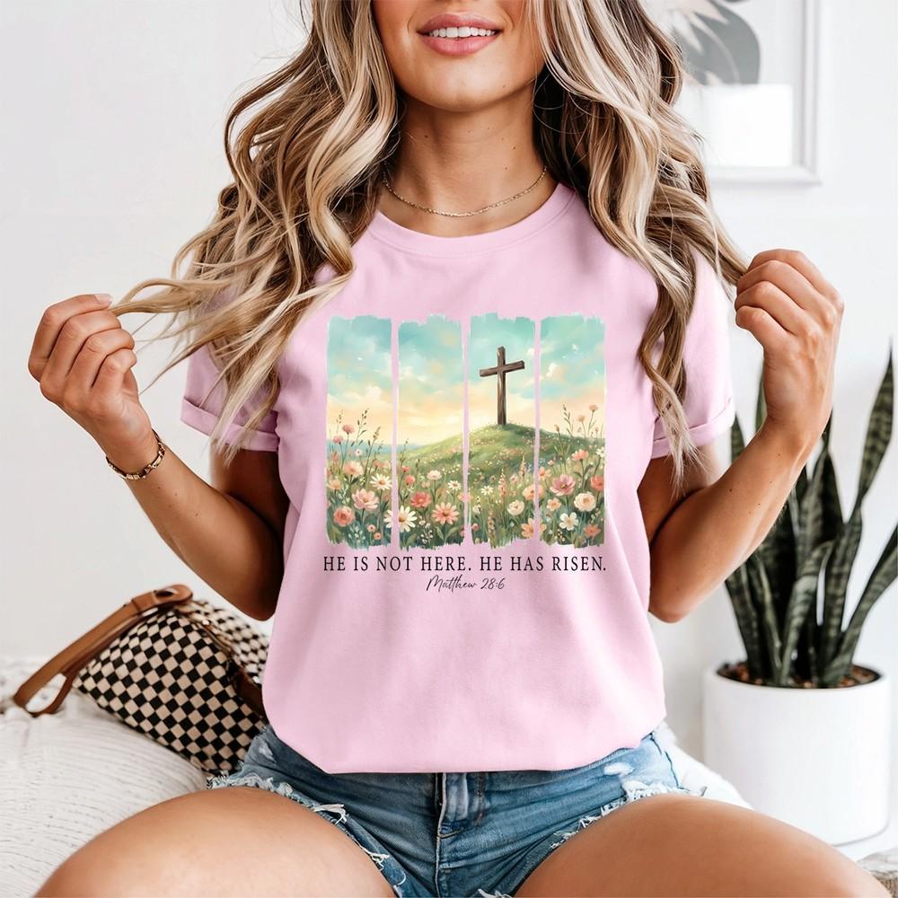 Unisexs Easter Christian Tshirt He Is Risen Religious Jesus Lover Gift