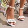 Pearl Sandals Women 2025 New White Tight Girl Wearing High Heels Women's Shoes Black Gladiator Fashion Wrinkled Sandals Zapatos