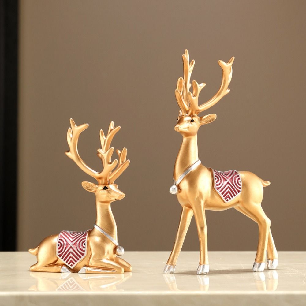 2pcs Resin Deer Ornaments Minimalist Animal Sculpture Desktop Ornament Elk Statue  Car