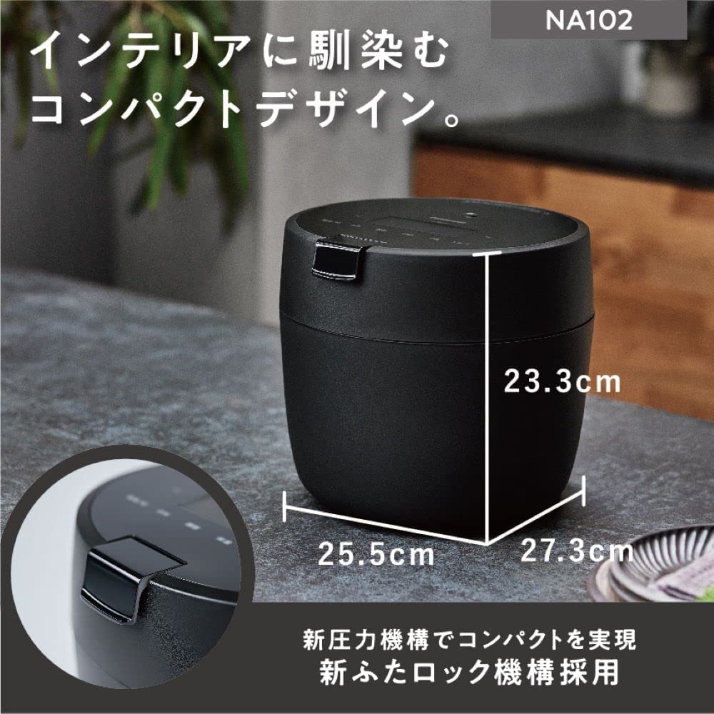 Panasonic Rice Cooker 5 Cups Pressure IH Compact Size Automatic Cooking Pot Anhydrous Temperature Cooking Lid Dishwasher Safe Black Cooking/Low