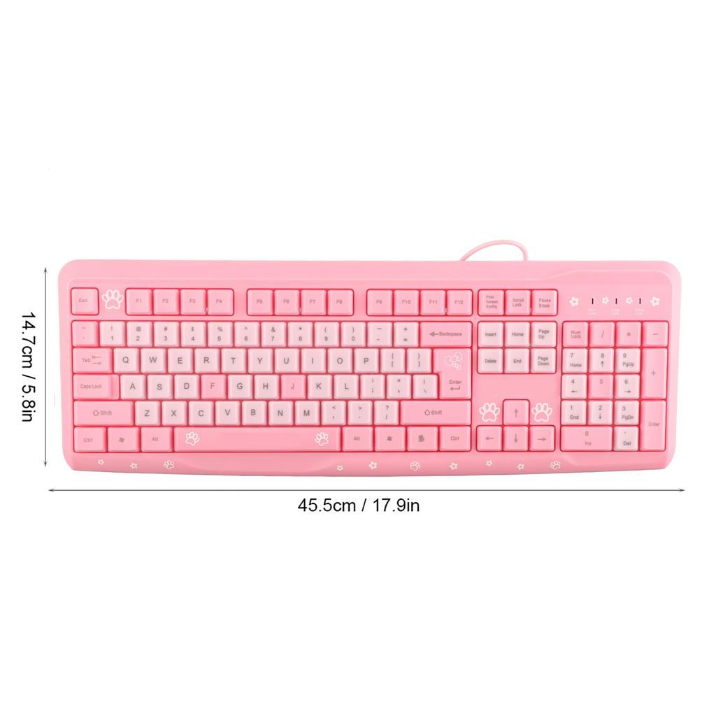 104 Keys USB Wired Keyboard Ultra Thin Cute Cartoon Ergonomic Computer Keyboard Plug and Play for Home PC Laptops