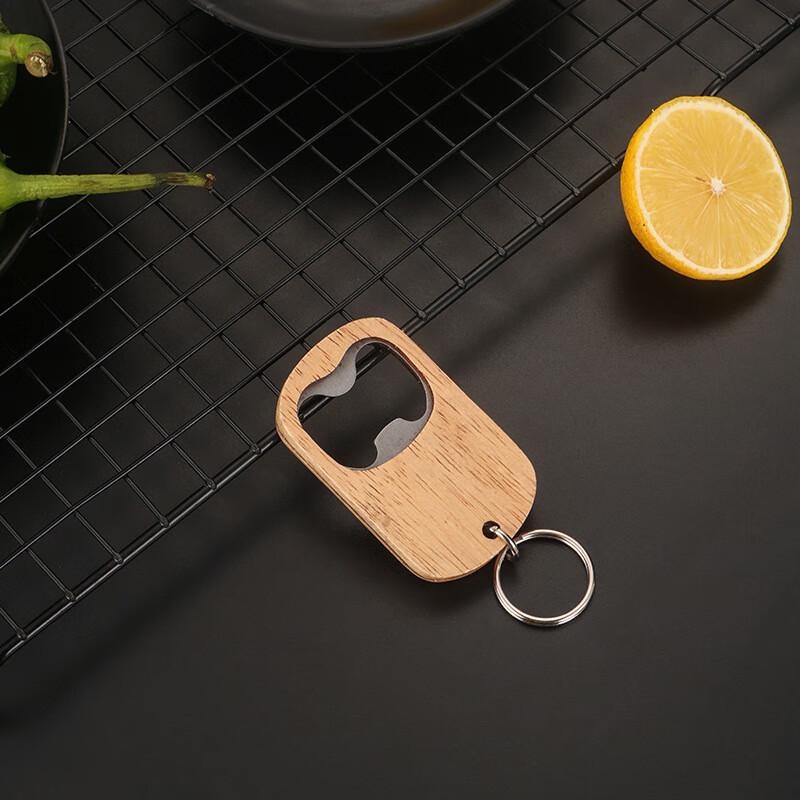 Wutuo Stainless Steel Bottle Opener Keychain, Wood Accent (4-Pack)