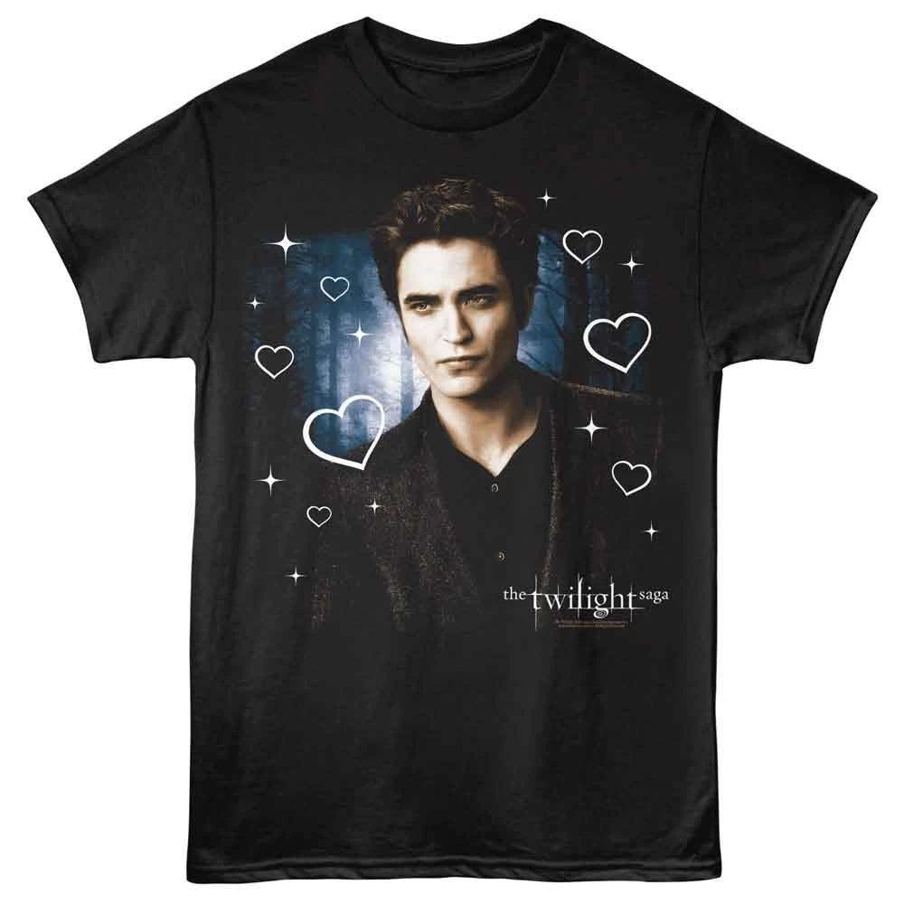 Twilight - Edward Forest Hearts - Front Print Adult Solid T-Shirt - Black L
