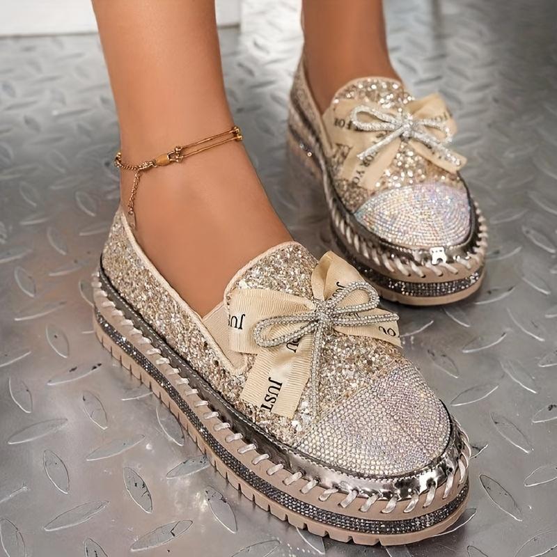 Stylish Women's Casual Shoes with Bows and Glittering Sequins A Must-have for Charming Outings Shoes for Women Elegant
