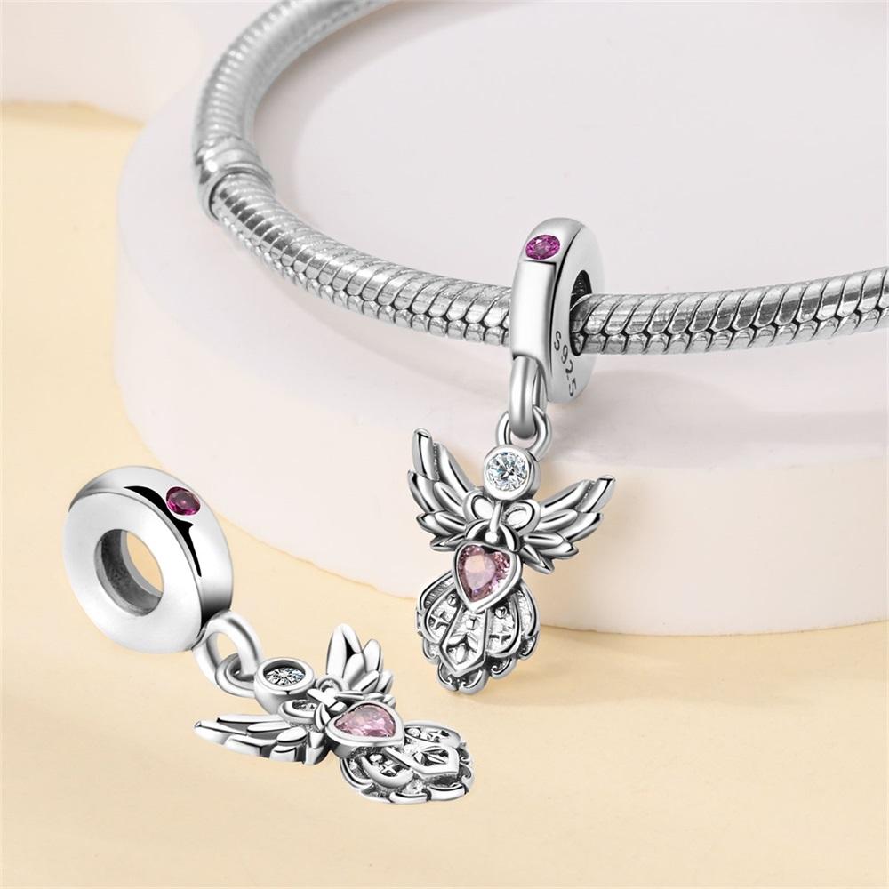 Authentic Charm Bead Charms copper Plated Pink Angel Pendant Bead Charms Compatible With Bracelets Women Jewellery Making Diy Gift