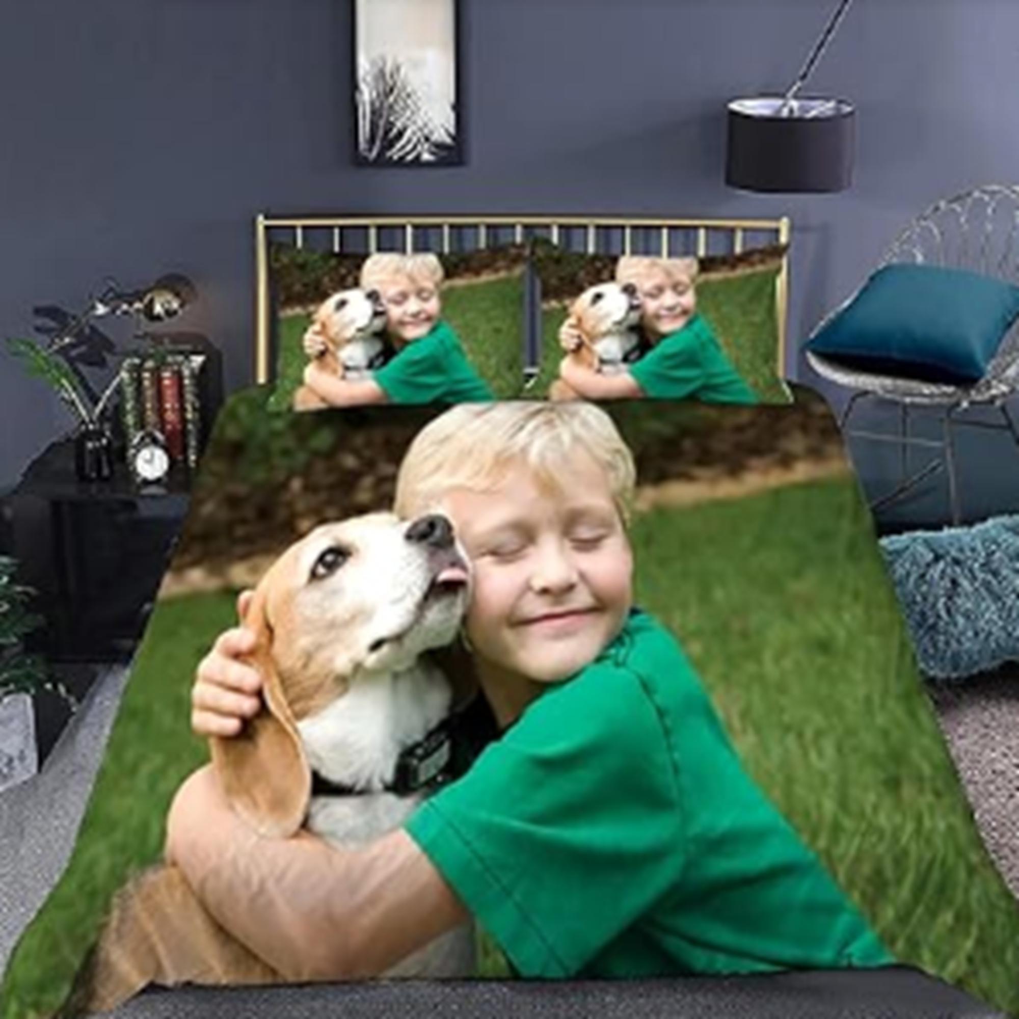 Bbflyper Gepersonaliseerd Beddengoed Set Eenpersoonsbed Aangepast Dekbedovertrek Met Foto/Tekst/Logo, Aangepast Fotobeddengoed voor Familie Koppel Jubileum - 135 x 200 cm