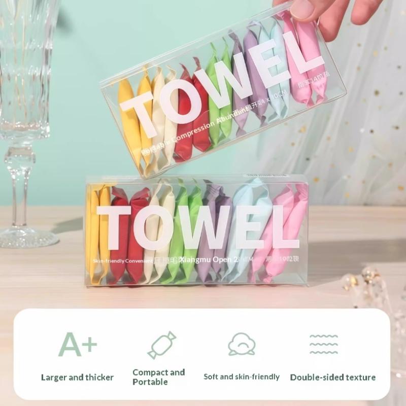 14pcs Disposable Portable Travel Towels Thickened Compressed Face Cleansing Beauty Square Washcloths For On-the-Go Hygiene