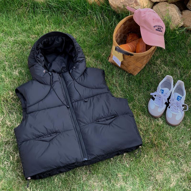 New Winter Hooded Vest Versatile and Fashionable Slimming Cotton Shoulder Chopping Korean Loose Women's Cotton Horse Clip