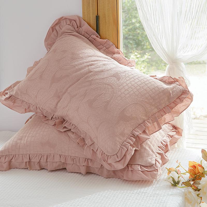 45x75cm Solid Color Cotton Pillowcase Adult Home Double-layer Lotus Leaf Lace Pillow Core Cover Enlarge Widen Fix The Non Displaced Pillow Covers