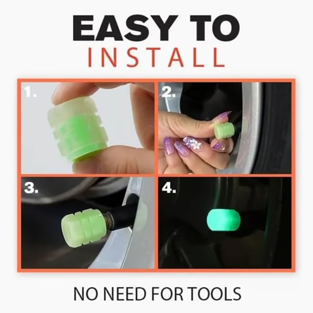 100PCS Glow-in-The-Dark Car Tire Valve Cap Luminous Night Rider Covers Universal Fluorescent Waterproof Lights Stem Caps for Most Vehicle Tires