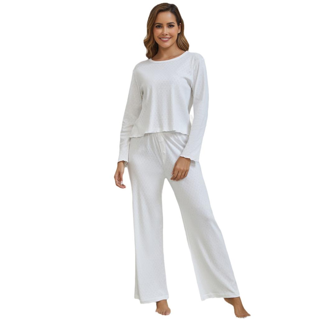 Exquisite Pajamas Women's Spring and Autumn Thin Fashion Pure Cotton Knitted Loungewear New Long-sleeved Two-piece Set