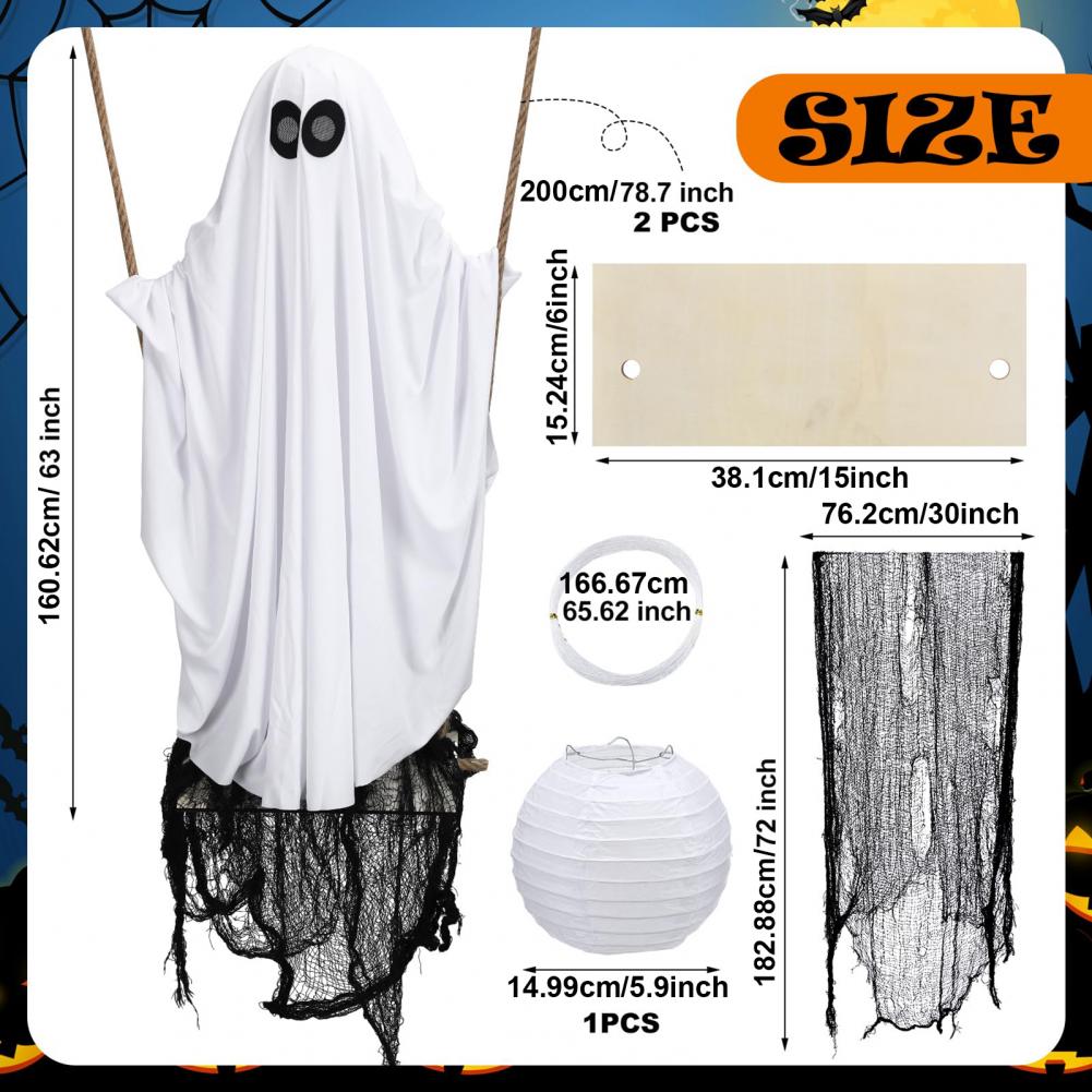 Swing Ghost Figure Swing Ghost with White Lantern Swinging Ghost Decoration for Halloween Party Haunted House Outdoor Decor