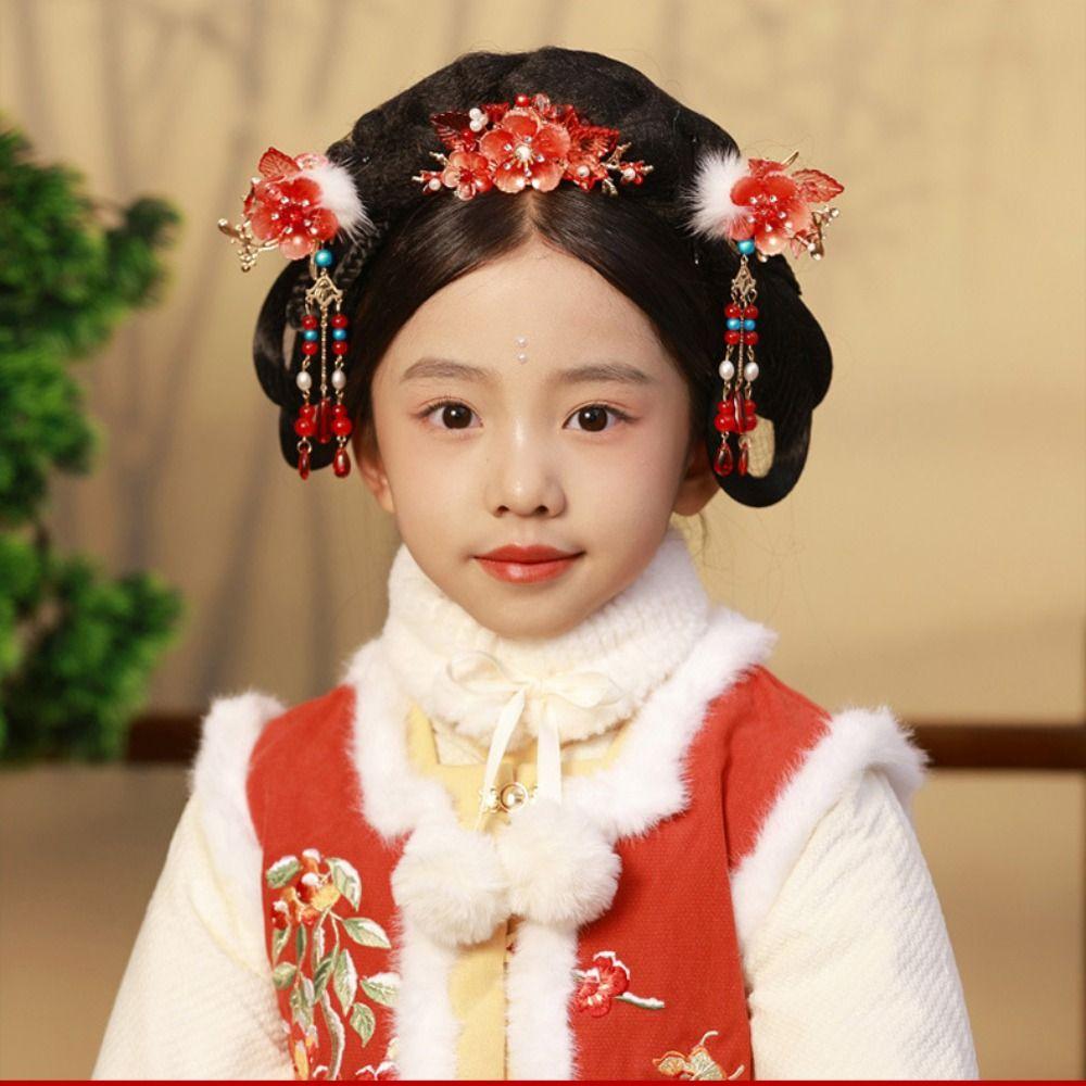 Red Hanfu Hair Stick Tassel Flower Hair Comb Chinese Style Hairpin Set  Girl Hair Accessories