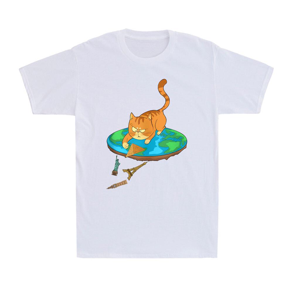 Flat Earth Society Conspiracy Theory Cat Animal Lovers Patriotic Men s T-Shirt S