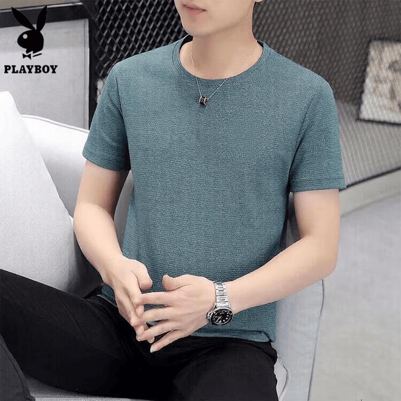 

PLAYBOY Men s Solid Color Round Neck Short Sleeve T-Shirt XL