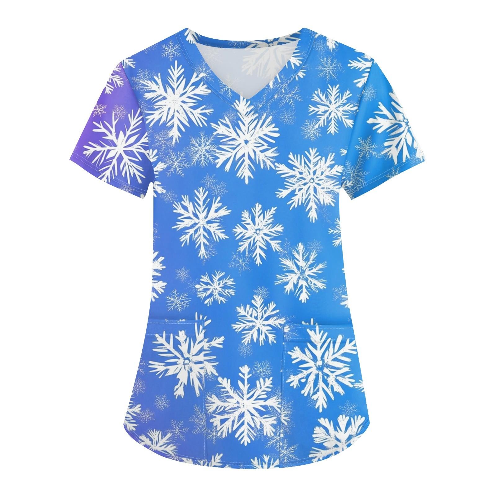 

Женская рождественская униформа с принтом, рабочая униформа, защитная рабочая форма с карманом и v-образным вырезом L