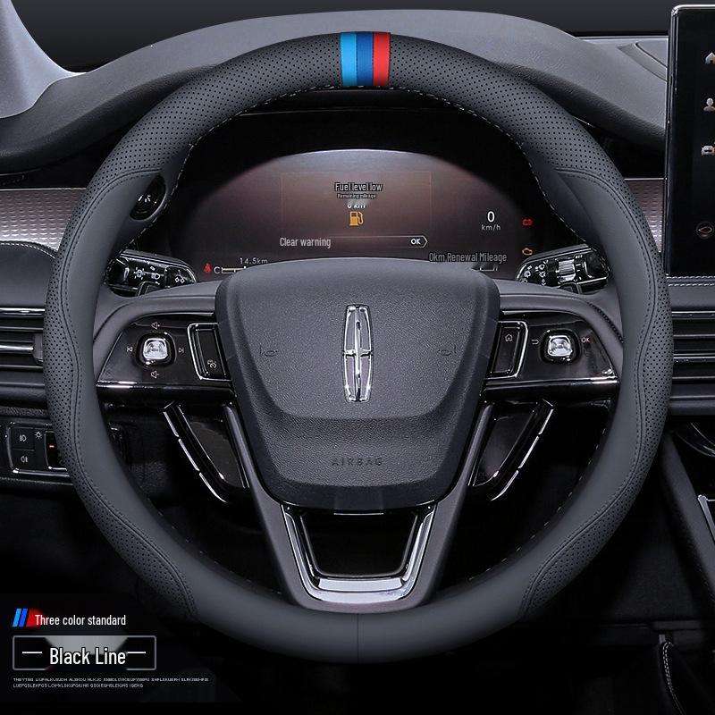 Premium Genuine Leather Steering Wheel Cover for Lincoln Z, Corsair, Navigator, MKC, MKZ, Nautilus – All-Season Protection.