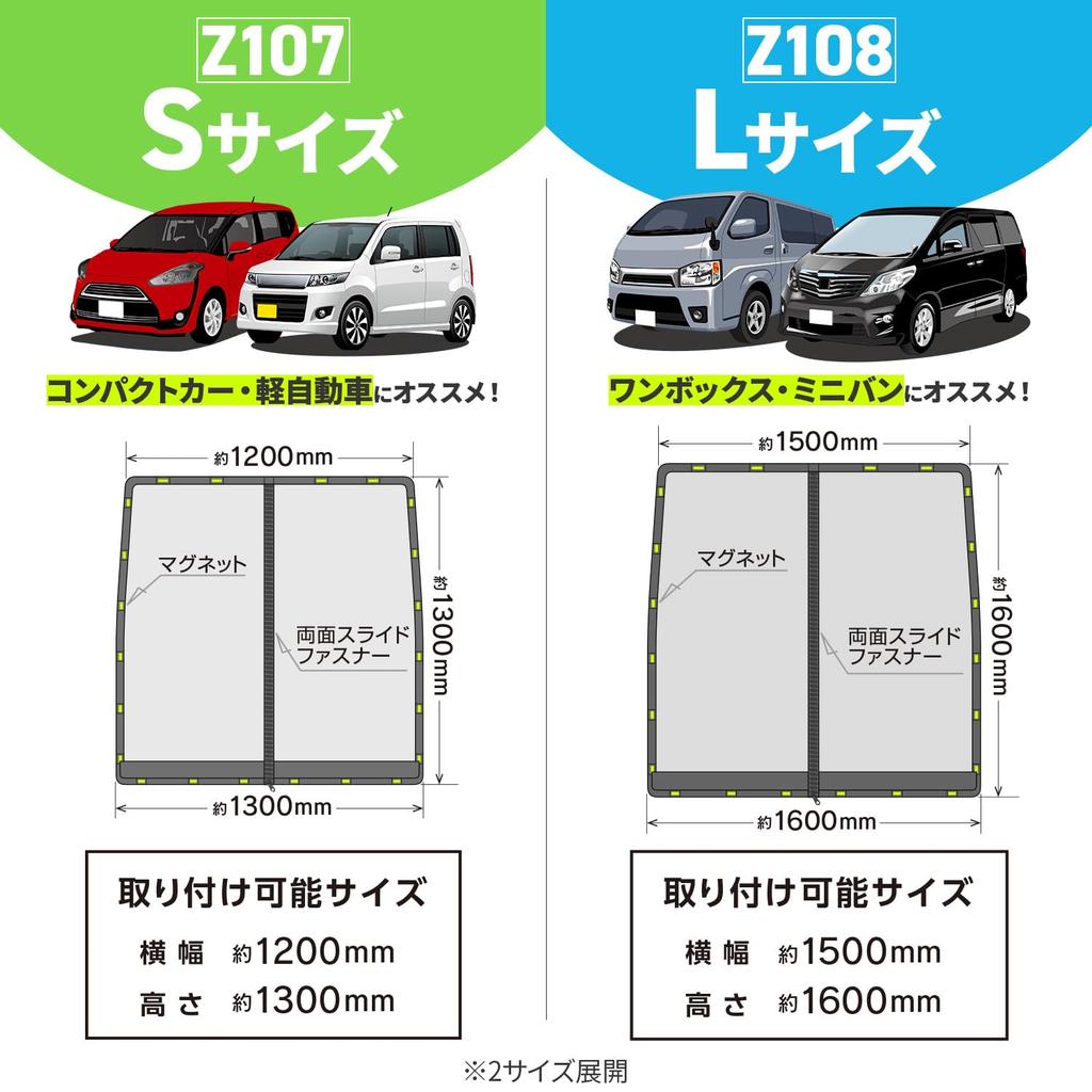 Seiwa Car Insect Repellent Net, Easy Magnet, for Back Doors, Small Size Z107, 1 Net, Mesh, Double-Sided Slide Fastener