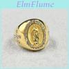 Catholic Gold Color Christian Ring 316l Stainless Steel With Rhinestone Cross Women Mens Catholic Virgin Mary
