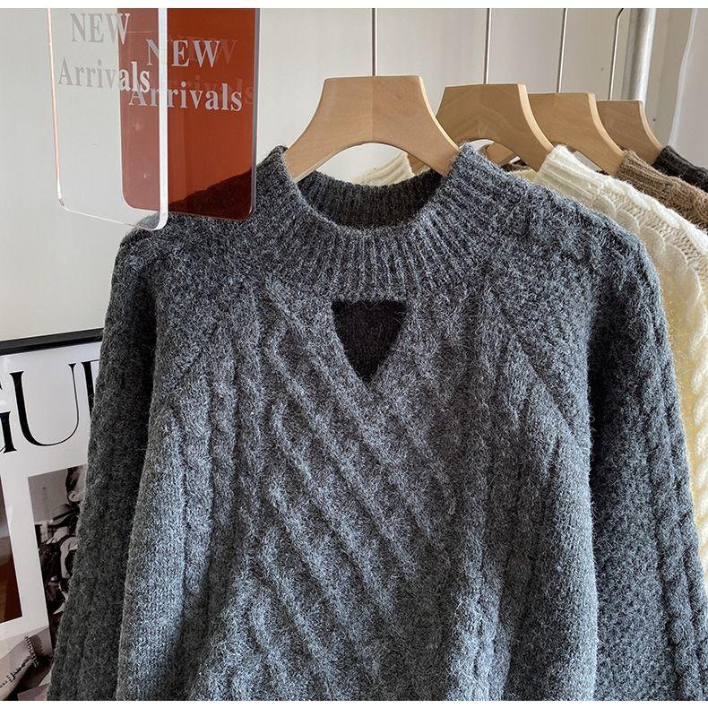 Hängender Hals gebratener Teig Twist Pullover Frauen 2022 Herbst und Winter lose weiche wachsartige Retro-Design Strickwaren Pullover Pullover Top