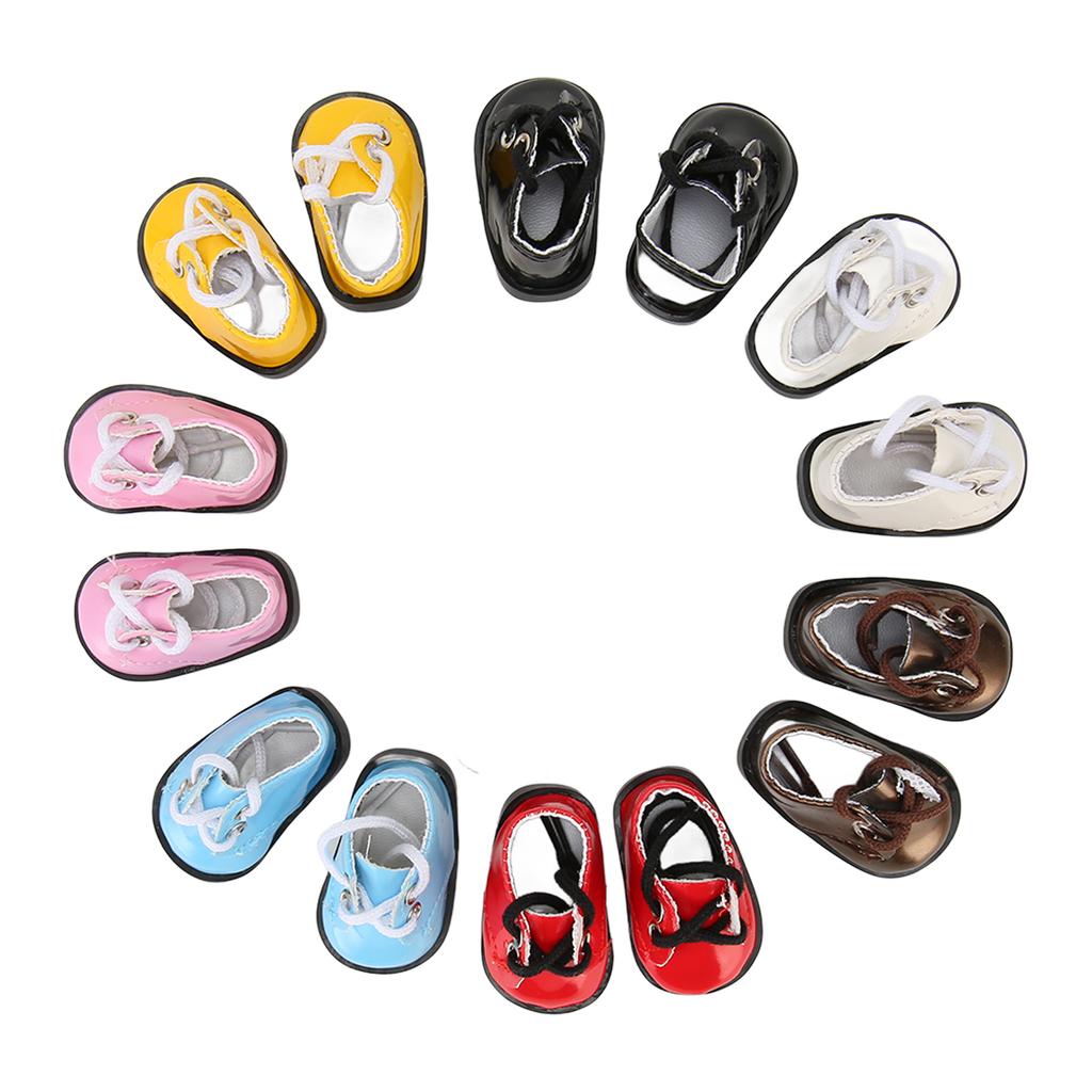 7 Pairs Doll PU Leather Shoes Bright Leather Casual Ball Jointed Plush Doll Dress Cute Doll Shoes