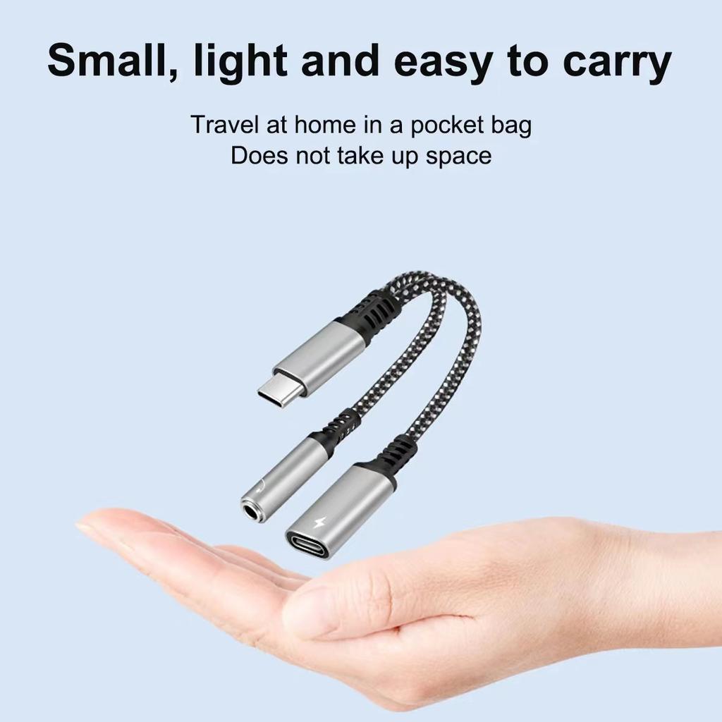 Type C To 3 5mm Audio Port Pd60w Charging Port 2 In 1 Music Listening Adapter Suitable For Ipad Samsung Huawei And Xiaomi