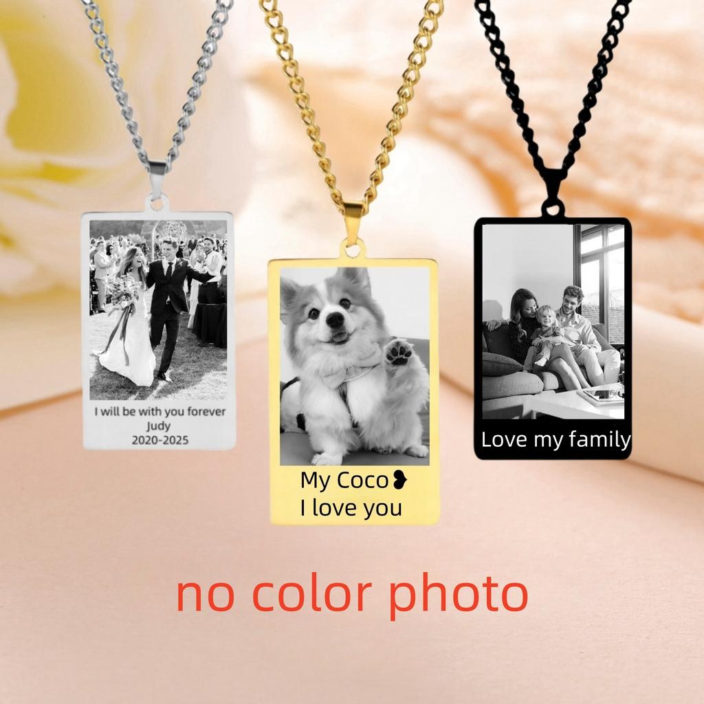 Jeshayuan Personalised Photo Necklace Custom Picture Engrave Text Necklace for Boy Girlfriend Pet Memorial Anniversary Gift