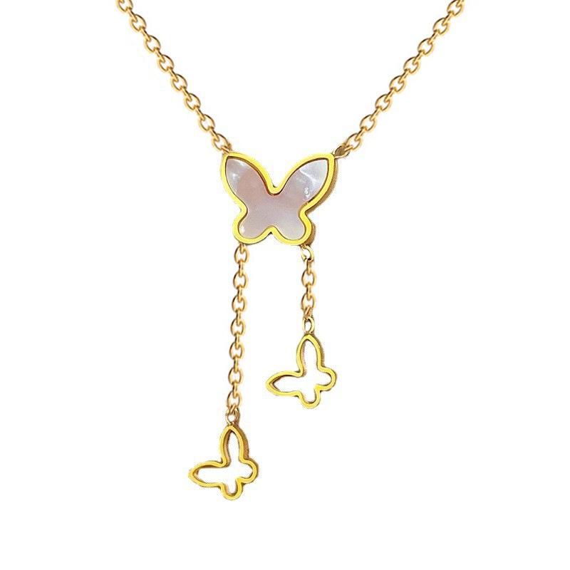 Titanium Steel Fritillary Butterfly Temperament Personality Minimalist Furnace Real Gold Necklace Female Collarbone Chain