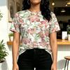 Women's Short Sleeve T-Shirt American Basic Style Fresh Floral Print, Soft & Breathable for Daily Casual Wear & Outings