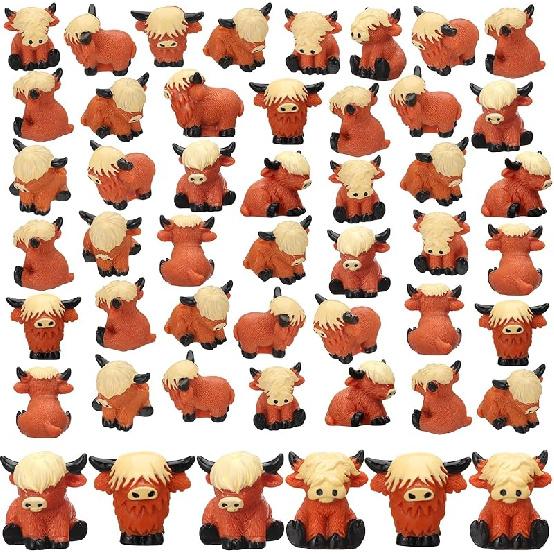 Мини-фигурка шотландской коровы Suzile, милые статуэтки шотландской коровы, декор, ручная работа, полимерная скульптура, украшение для декора дома, ванной комнаты, кухни, сада 50