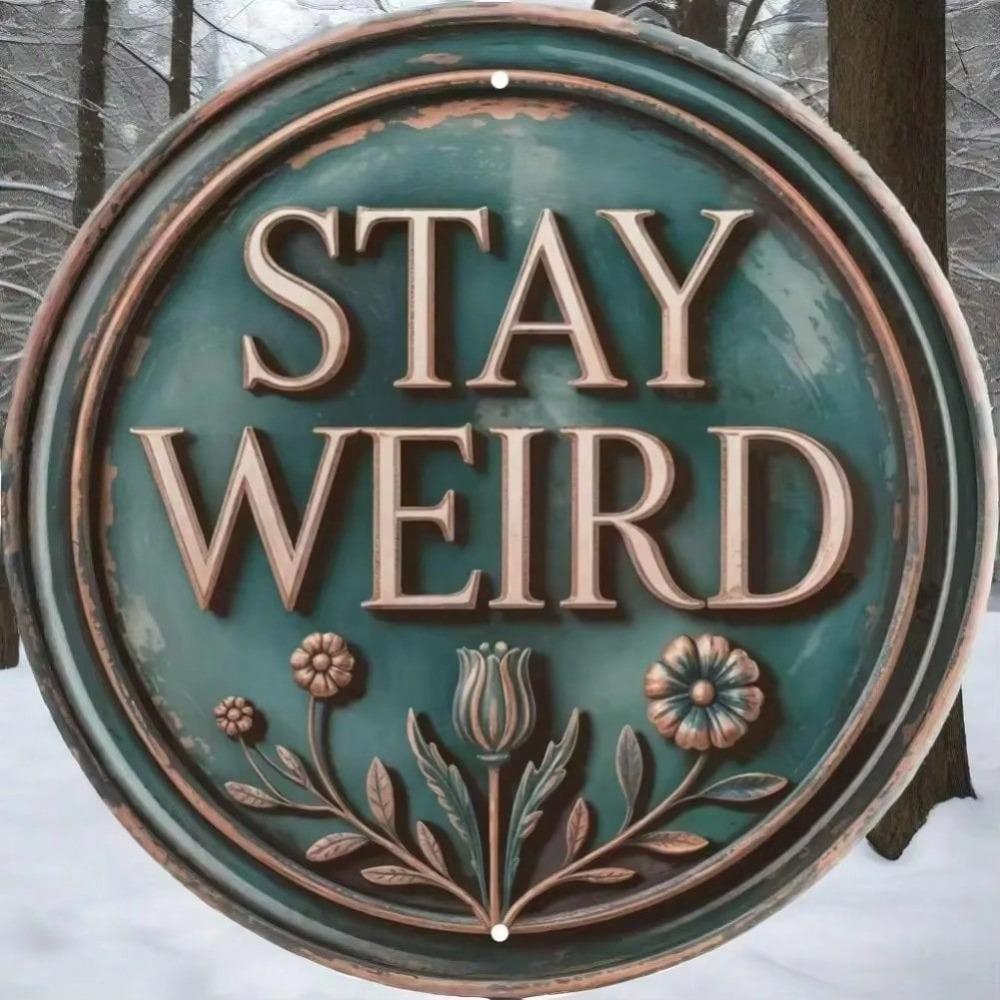 Funny Vintage Metal Tin Sign Stay Weird Wall Decor for Home Halloween Bathroom Bedroom Kitchen