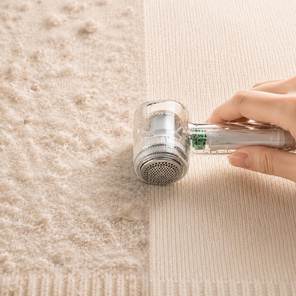 Portable Rechargeable Fabric Lint Remover with Six-Blade Design Handheld Clothes Fuzz Shaver for Home Use and Travel