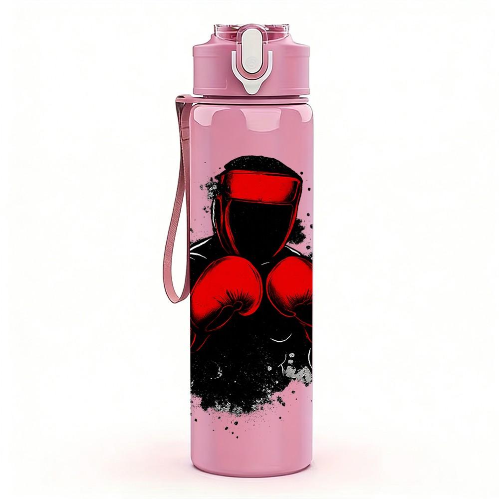1PC Boxing Fighter Silhouette 750ml Color Plastic Sports Water Bottle Leakproof Flip Straw Lid Suitable for Sports Office Home Use