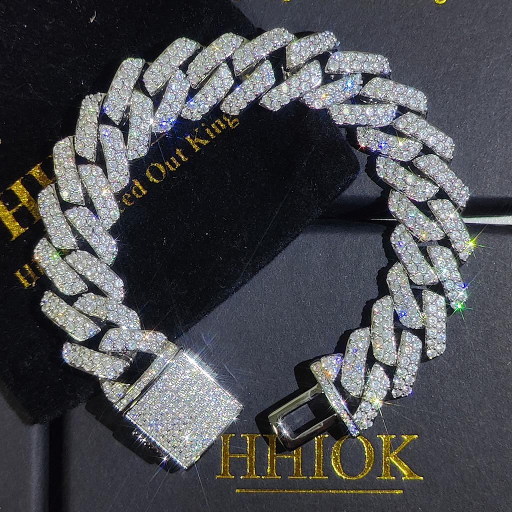 Hip Hop 15mm Micro CZ Iced Out Personality Prong Miami Cuban Link Bracelet Fashion Gift for Man and Woman Unisex