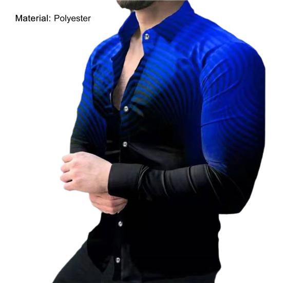 Cuello vuelto Manga Larga Camisa de Hombre Puños con Botón Estampado Cielo Estrellado Slim Camisa de Oficina Ropa Masculina