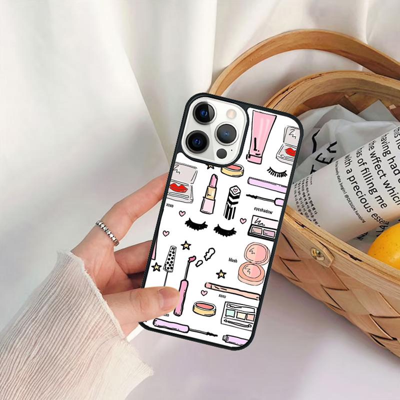 Makeup Love Lipstick Eyeshadow Pattern Phone Case For iPhone 17 Air 16 15 14 11 12 13 Pro MAX Plus coque Cover Shell